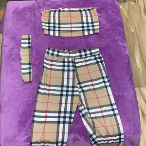 Mock Burberry tube top two piece set